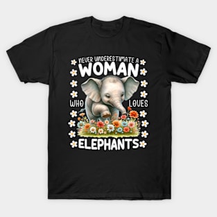 Never Underestimate A Woman Who Loves Elephants T-Shirt